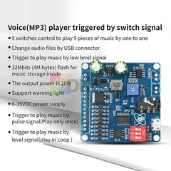 DC6-35V Voice Playback Module 9-Channel one-to-one Independent Low-level Trigger