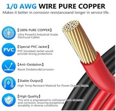 1/0 AWG Gauge Battery Cables 6 Feet Pure Copper 3/8 inch terminals – New