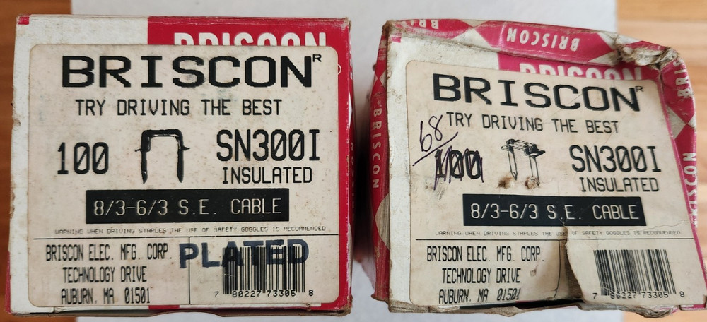 BRISCON SN300I INSULATED CABLE STAPLES 8/3-6/3 S.E. CABLE LOT OF 168