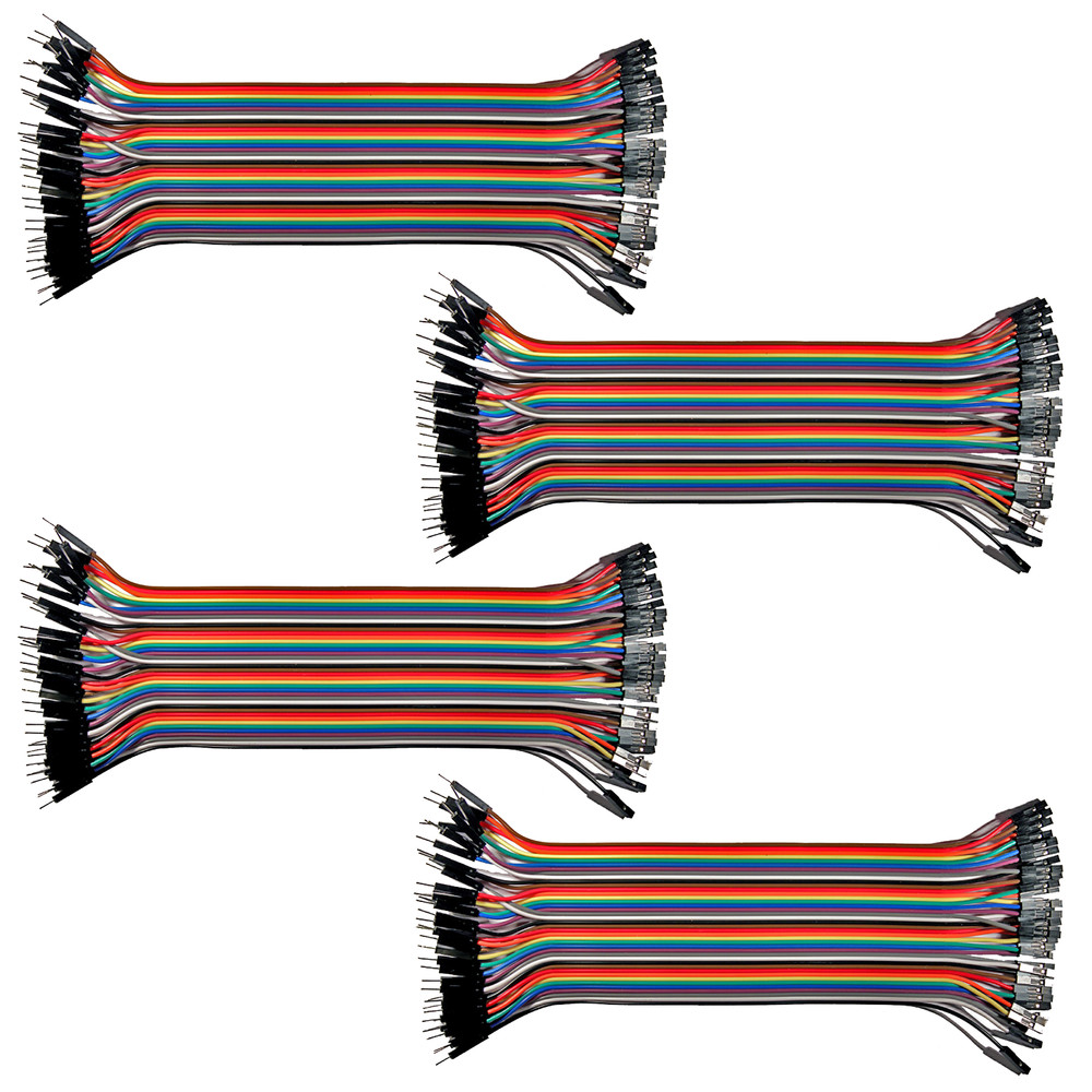 4pk 40-Wire Male-Female Jumper Wire 20cm; 40P Color Ribbon Breadboard Cable USA
