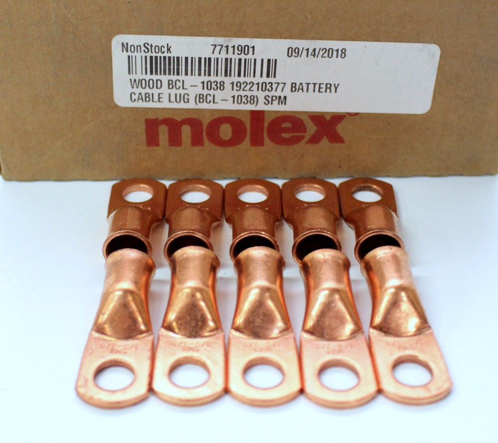 10 MOLEX Bare Battery COPPER Lug Ring Terminal Connector #1/0 Wire 3/8″ Stud