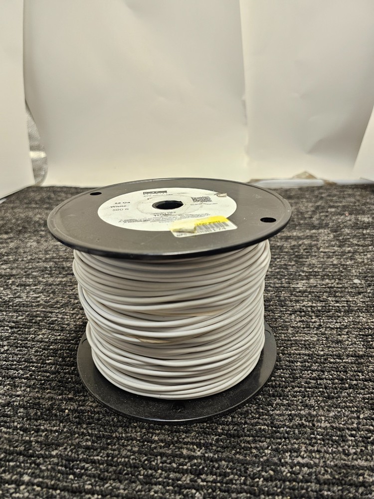 Del City Primary Wire 14 AWG, White, 500 FT, 60V DC, PVC, 1114502
