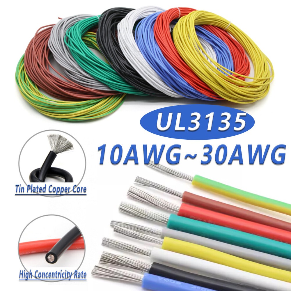 UL3135 Flexible Soft Silicone Wire Cable 10~30AWG Tinned Copper-All Colours/Size