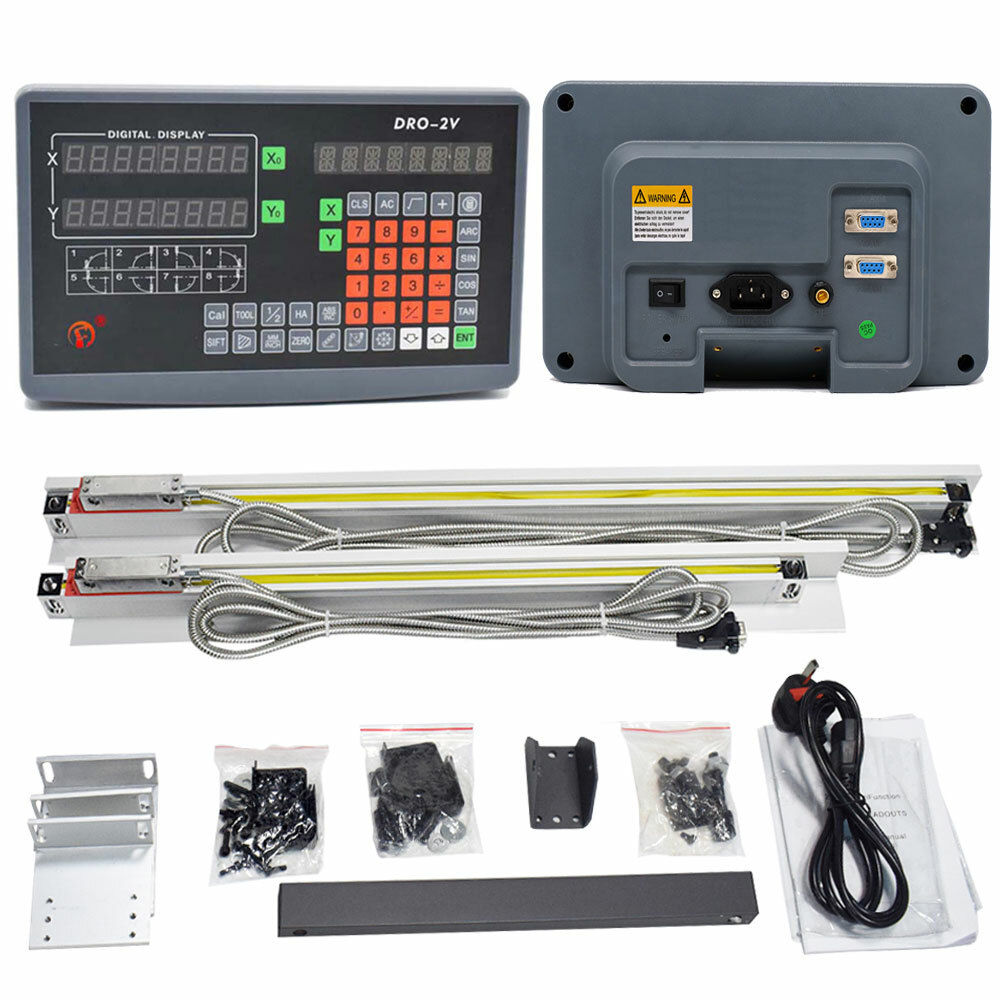 2 Axis Digital Readout+ 2pc Linear Scales Glass Sensor LED DRO Display Kit Lathe