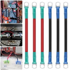 6AWG Battery Cables Set, 12V 30cm/12in w/ 3/8″ Terminals for Inverter Connection