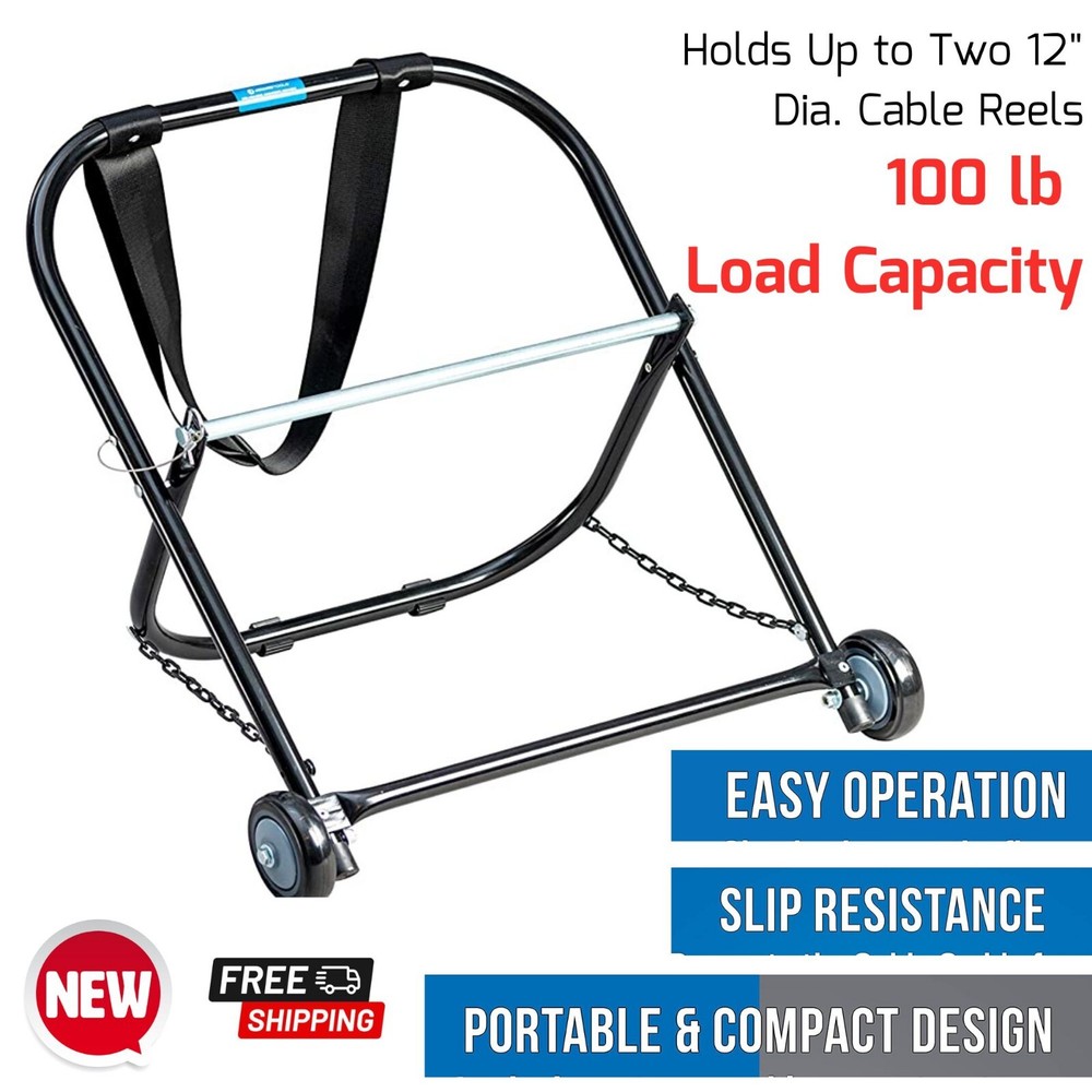 Electric Cable Caddy w Wheel for Coax Wire Spool Reel Dispenser Holder Traveling