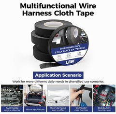 5 Rolls 3/4 Inch X 50 FT Wire Harness Cloth Electrical Tape, Wire Loom Tape Wiri