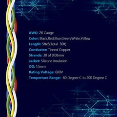 26awg Silicone Wire Cables Hook Up Wire Kit 6 Colors 5ft Each 26 Gauge Stranded