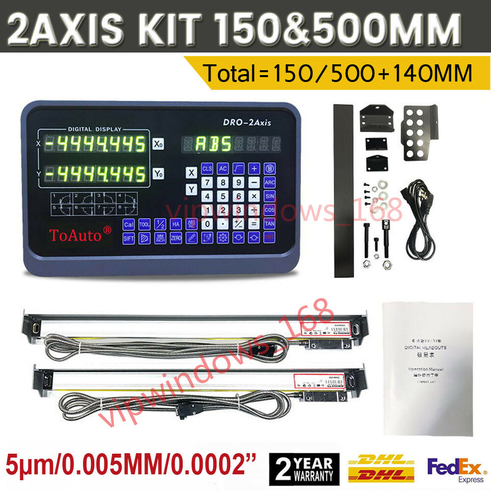 6″ 20″ 2Axis DRO Digital Readout TTL Linear Glass Scale Milling 5µm 150 & 500mm