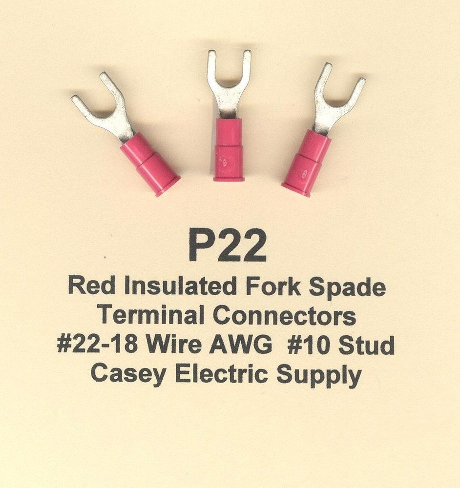 50 RED Insulated FORK Spade Terminal Connectors #22-18 Wire AWG #10 Stud MOLEX