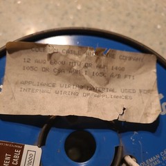 COLEMAN CABLE & WIRE CO. 12 AWG 600V WHITE MACHINE TOOL WIRE MTW or AWM 450Ft