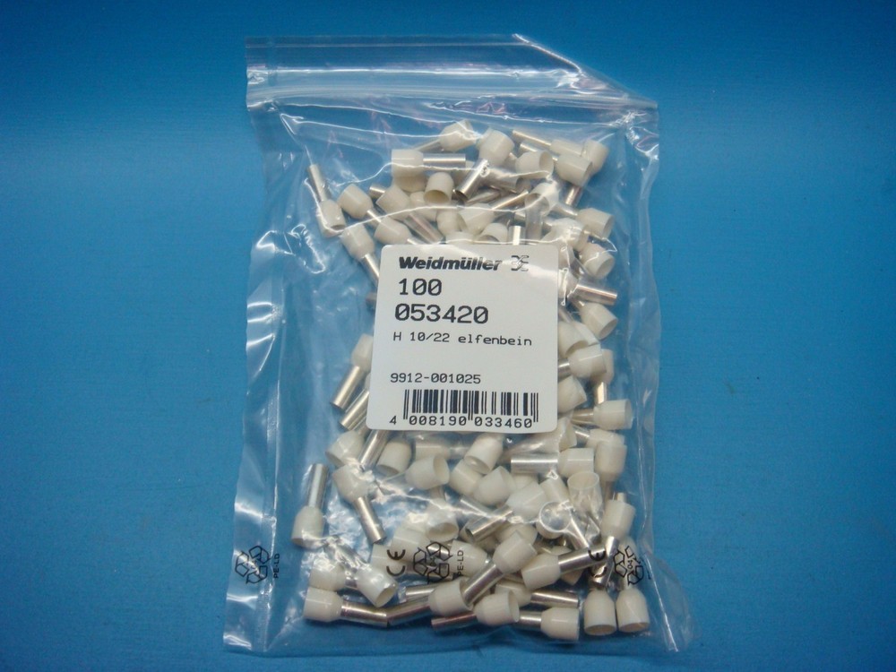 (100) WEIDMULLER 0534200000 5342.0 Wire end Ferrule H 0,10/22 EB IVORY 7 AWG