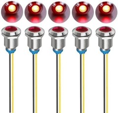 5Pcs 12mm LED Metal Indicator Light AC 110V-220V Waterproof In Color: Red 110V