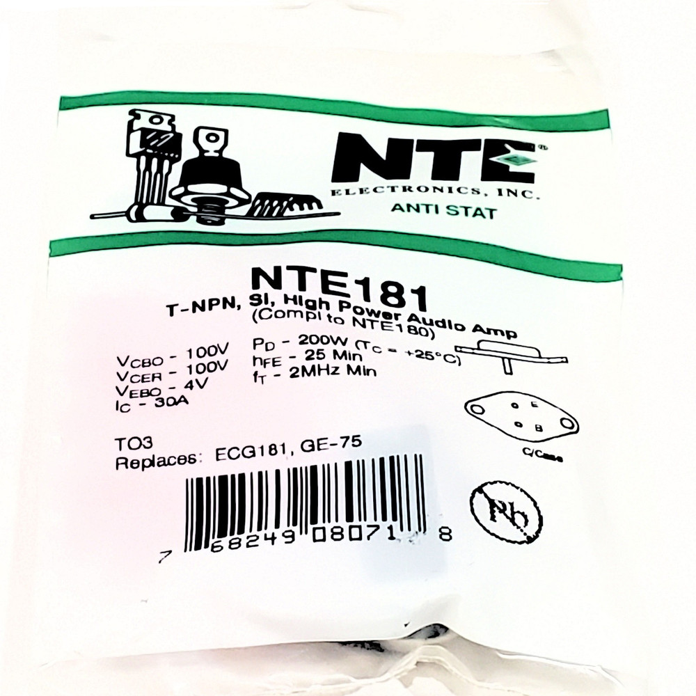 NTE181 “Original” NTE TO-3 Transistor AKA MJ802 1 pc