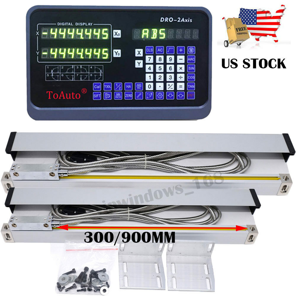 For Mill Lathe Kit 2 Axis Digital Readout DRO Display 300mm+900mm Linear Scales