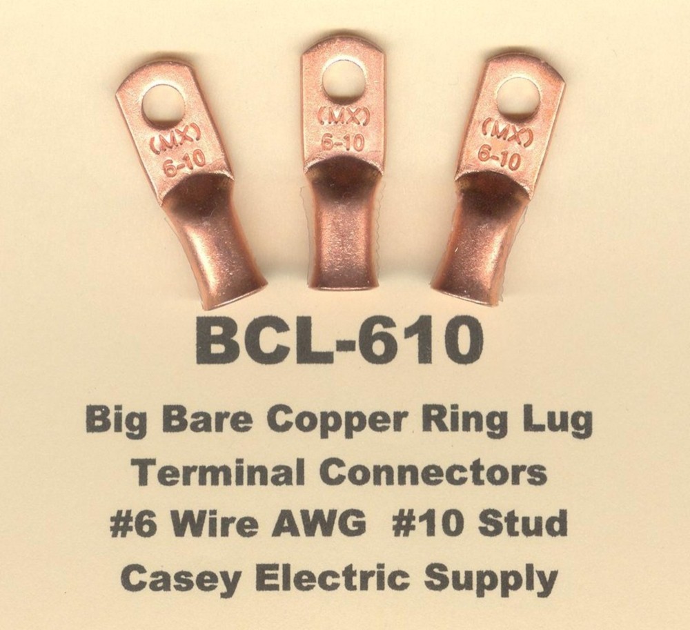 20 Big Bare Battery COPPER Ring Lug Terminal Connector #6 Wire Gauge AWG 10 Stud