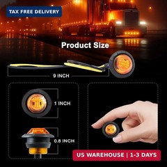 20pcs 3/4 Inch LED Marker Lights – 3rd Gen Round Mini Amber/Red Clearance Lights
