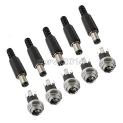 5.5×2.1mm DC Power Supply Plug Connector + Female Metal Panel Mount Socket Jack