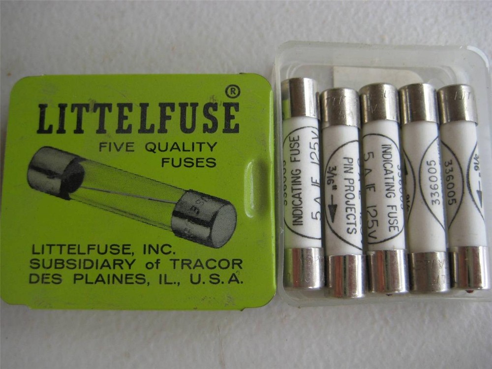 3 or 5 PACK Littelfuse 3AB Fuse 336 5A Indicating Pin Fast Blow 1/4″ x 1-1/4″