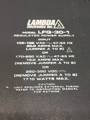 Lambda LFQ-30-1 Regulated Power Supply, 105-132VAC, 47-63Hz, 20.0A, 166830