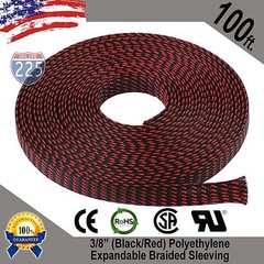 100 FT 3/8″ Black Red Expandable Wire Sleeving Sheathing Braided Loom Tubing US