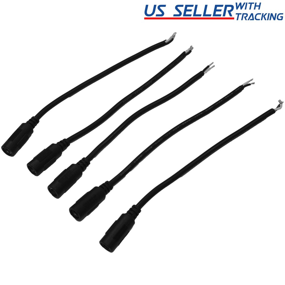 25-pack DC Power B/W Pigtail Female Barrel Jack 6-inch Cable 5.5mm x 2.1mm 18AWG