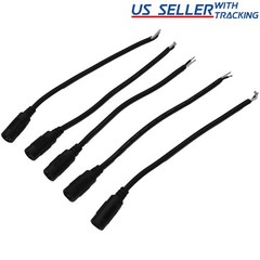 25-pack DC Power B/W Pigtail Female Barrel Jack 6-inch Cable 5.5mm x 2.1mm 18AWG
