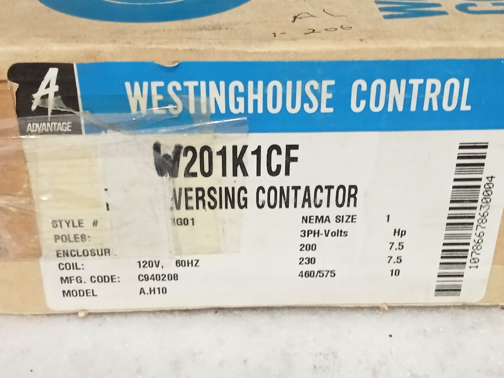Westinghouse W201K1CF Advantage Contactor NEMA Size 1 120V Coil 10HP 575V Max
