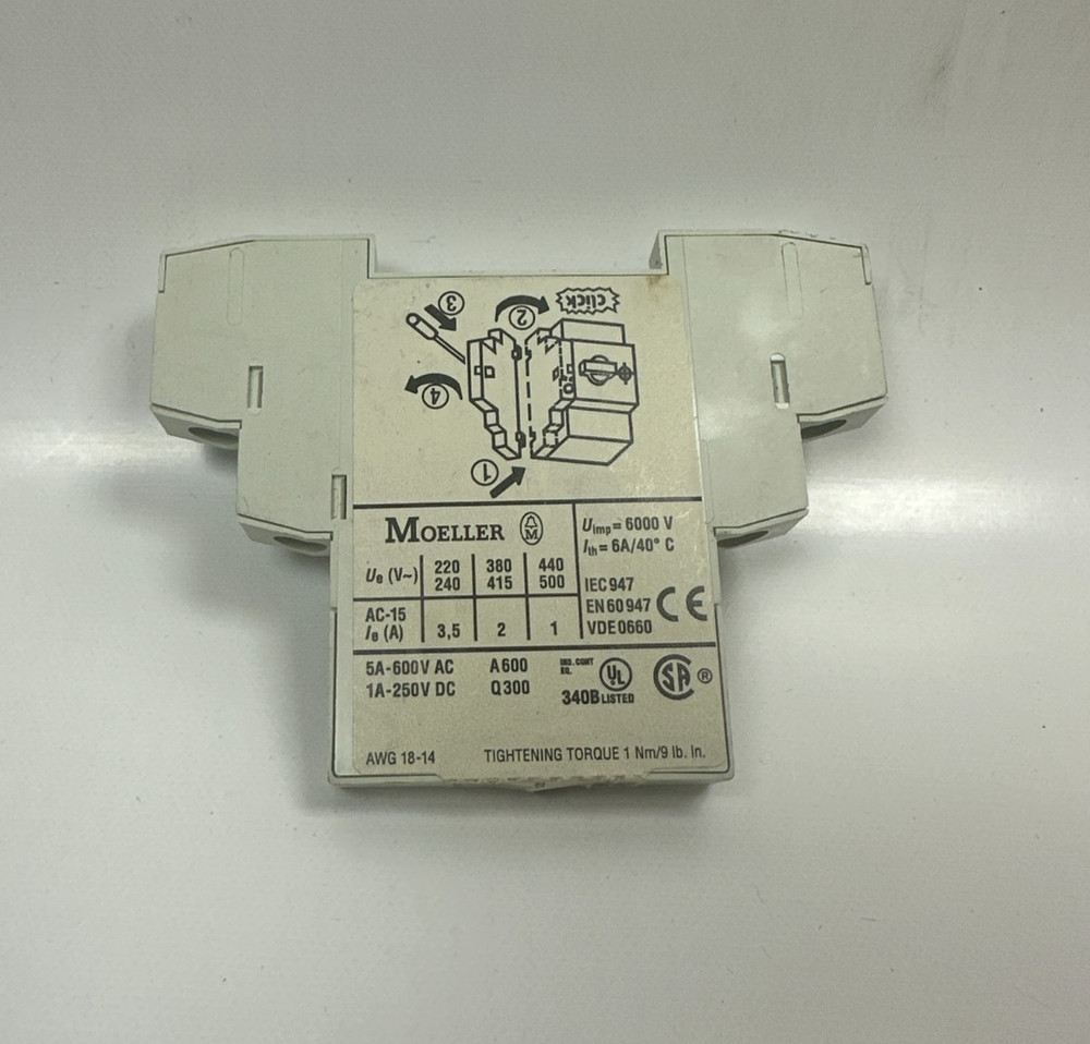 Moeller NHI-PKZ0 Contact 6000V 6A/40°C 5A-600VAC/1A-250VDC – New Fast Ship