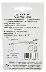 (1x) 250VAC – 1/2″ Amber Neon Panel Mount Indicator – 1/3W – 6″ Leads – 11-2368