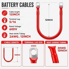 2 AWG Gauge Custom Battery Cable Copper Car Solar Power Wire Inverter Welding