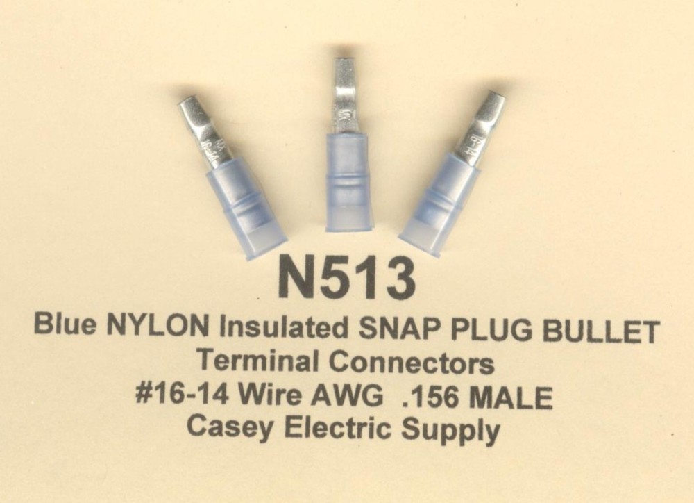 25 Blue NYLON Insulated SNAP PLUG BULLET Terminal 16-14 Gauge Wire AWG .156 MALE