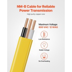 NM-B Wire 12AWG/2C Copper Core Cable 100 ft Electrical Wire with Ground