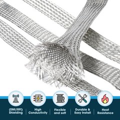 1/2″W Tinned Copper Metal PET Expandable Braided Sleeving Flexible Cable Mesh