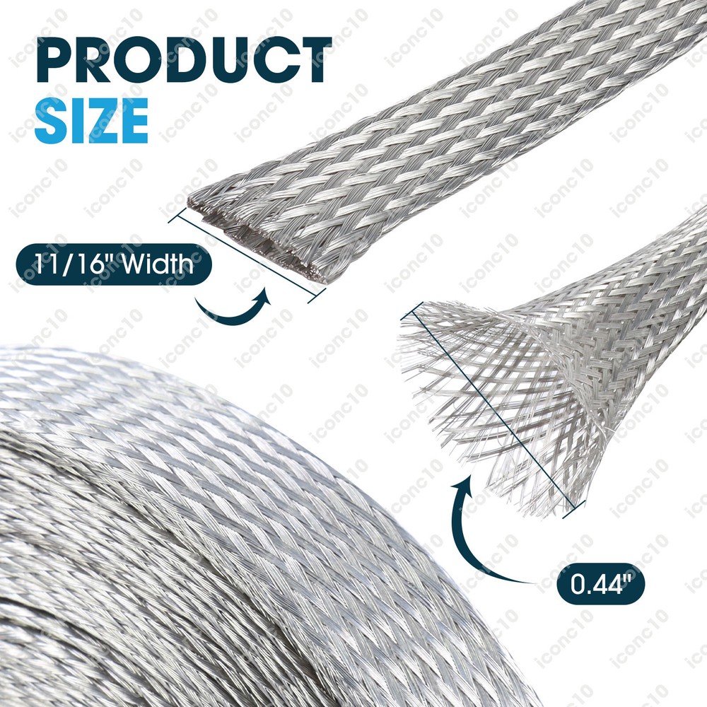 Flat Tinned Copper Braided Ground Strap Wire 11/16″W Expandable Metal Sheath