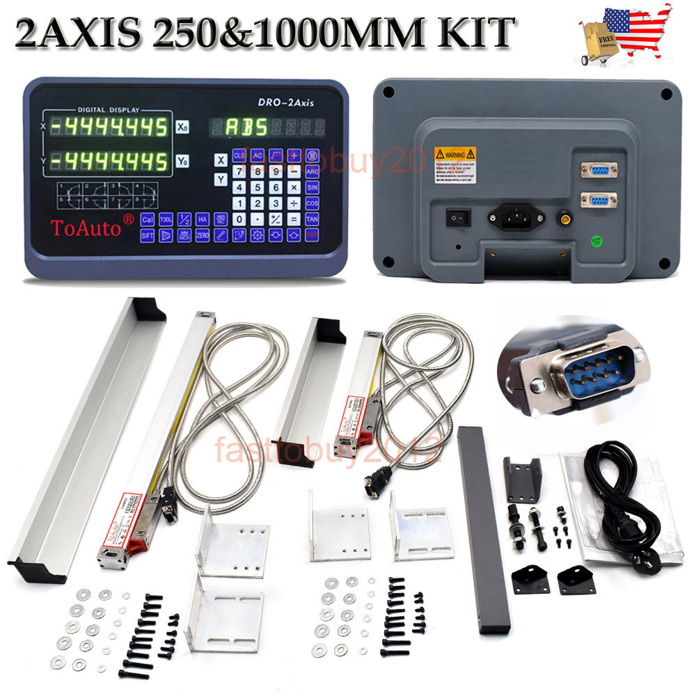 2 Axis Digital Readout DRO Display w/ 250&1000mm 5µm Linear Scale Mill Lathe US