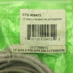 09472 DEXT6MM15 15FT M/M 6 Pin Mini Din Extension Cable Cord