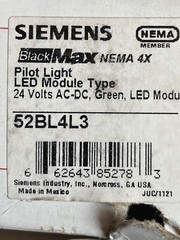 Siemens #52BL4L3 Pilot Light 24 Volts AC-DC Green LED Module