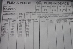 GE SB46EBG 240VAC 60 Amps 3 Poles 3 Phase Bus Plug