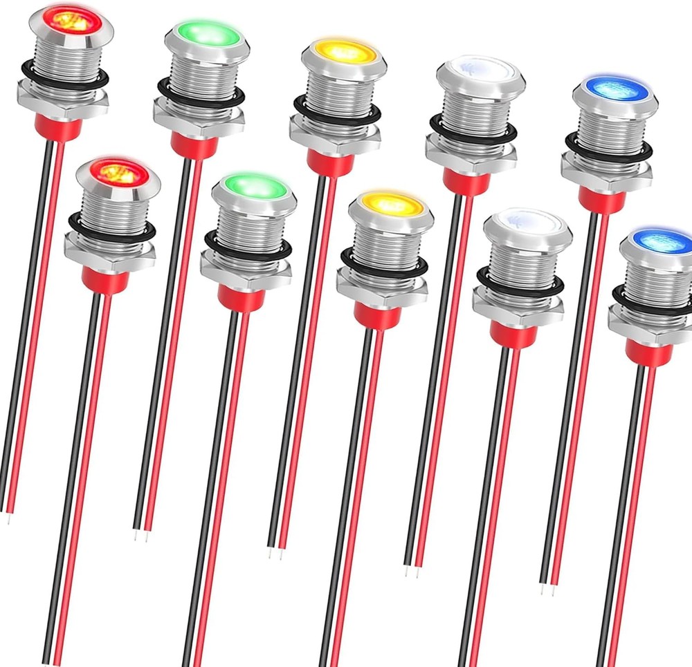 LED Metal Indicator Light 10MM 12V 24V Waterproof Indicator Light Pre Wired Red