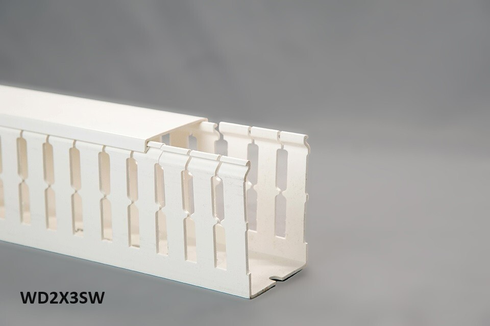 (1) New 2″x3″x2m Wide Finger Open Slot Wiring Duct/Cable Raceway w/Cover,White