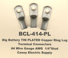 20 TIN PLATED Copper Ring Lug Terminal Connector #4 Wire Gauge 1/4″ Stud MOLEX