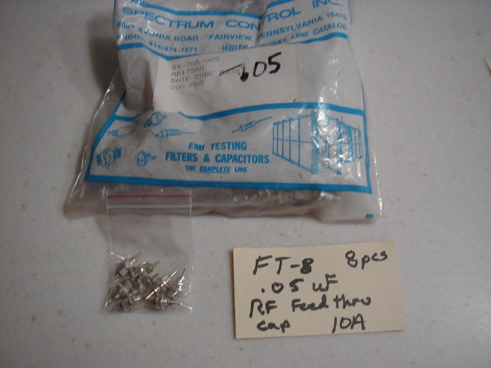 FT-8 Spec Ctl .05 uF Feedthru Caps, threaded w/ H/W, 8 pcs. 10 A NICE!! NOS
