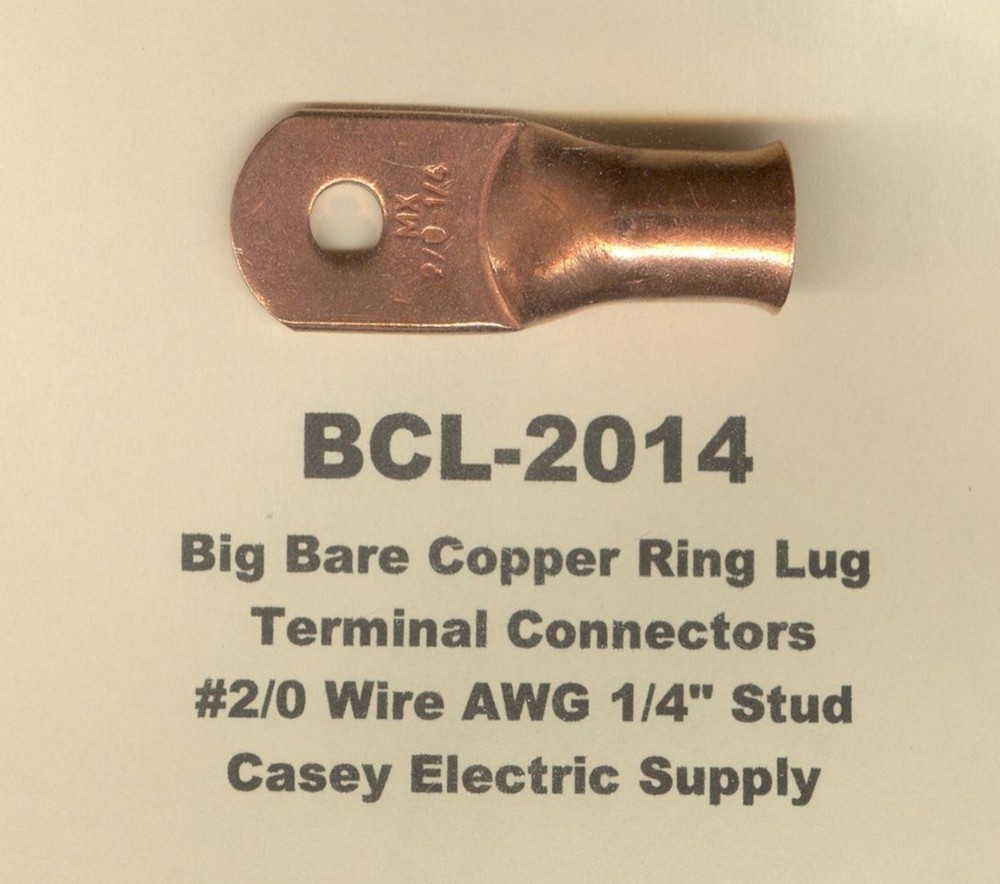 2 Bare Battery COPPER Ring Terminal Connector #2/0 Wire Gauge 1/4″ Stud USA