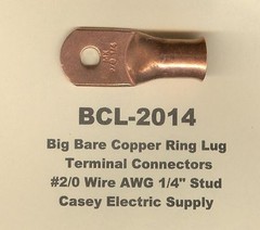 2 Bare Battery COPPER Ring Terminal Connector #2/0 Wire Gauge 1/4″ Stud USA