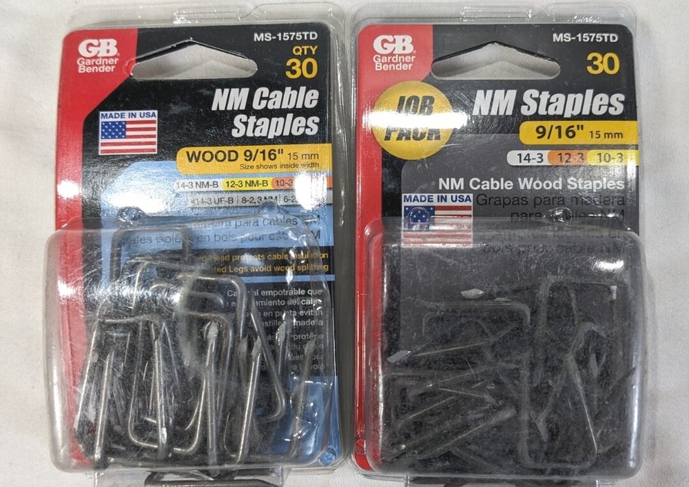 Lot of 2 Packs of 30 Gardner Bender NM Cable Staples MS-1575TD Wood 9/16″