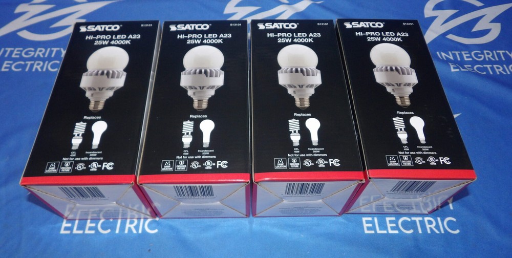 Lot of 4 NIB Satco S13101 Hi-Pro LED A23 25W 4000K Light Bulbs