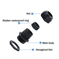 CABLE GLAND IP68 WATERPROOF BLACK /WHITE NYLON COMPRESSION PG7/9/11/13.5/16 ~48
