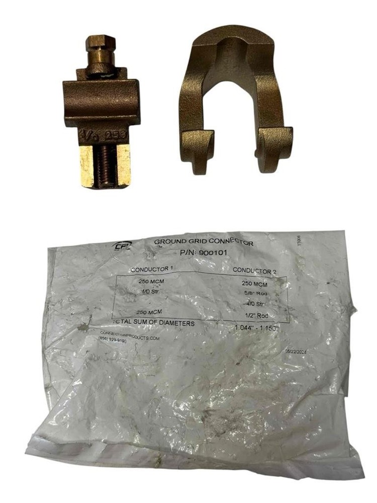 NEW CPI Ground Grid Connector 900101 250 MCM 4/0 STR 5/8″ Rod 1/2″ Rod Burndy