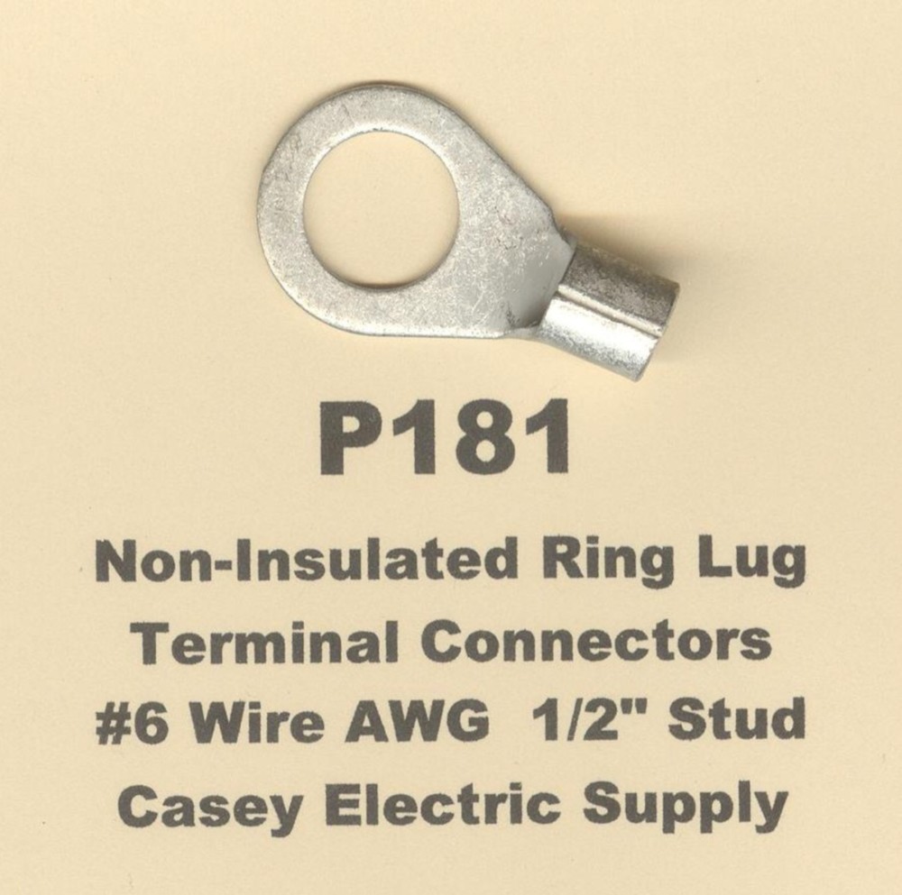 20 Non-Insulated RING Lug Terminal Connector Uninsulated #6 Gauge Wire 1/2″ Stud